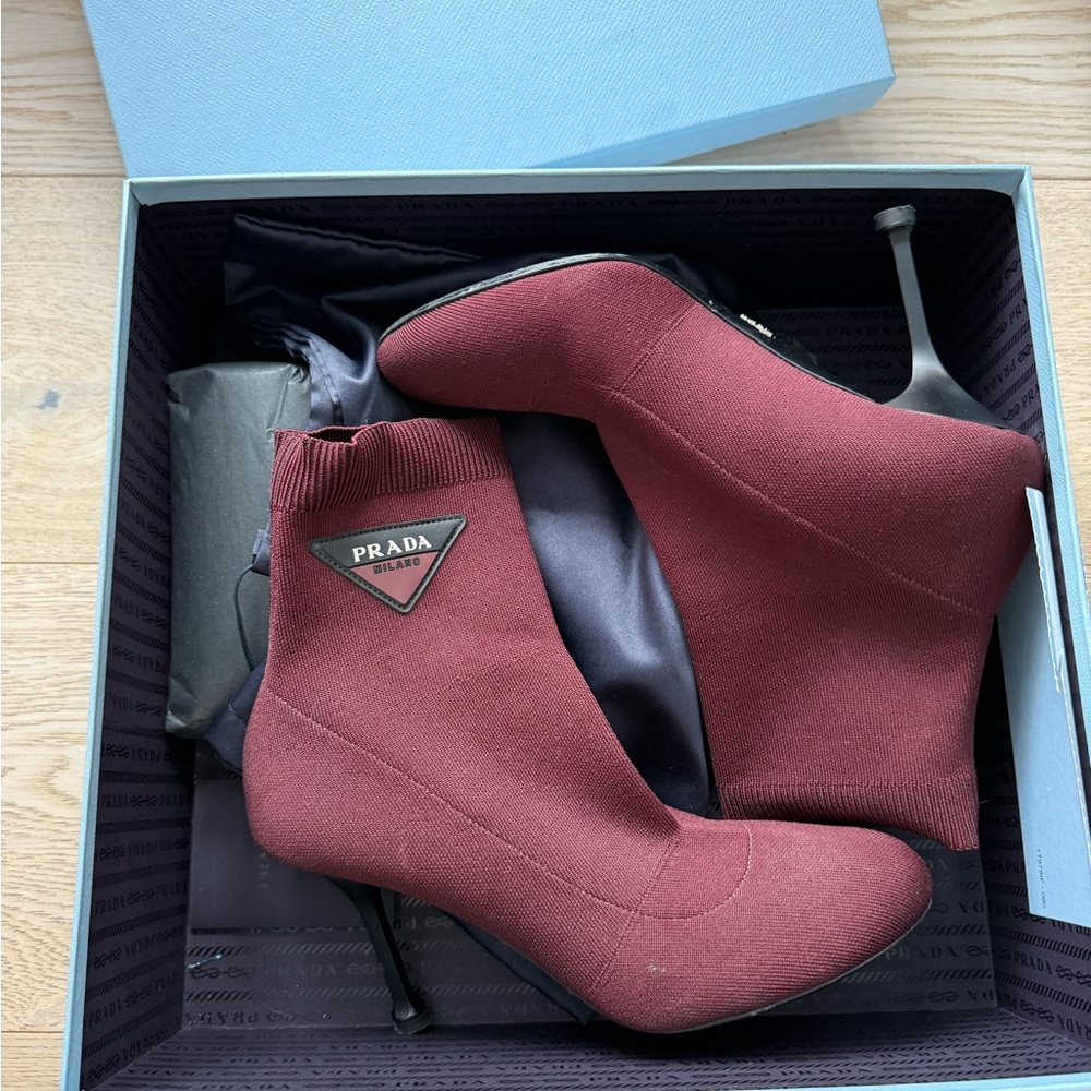 Prada Women's burgundy Heeled sock Boots